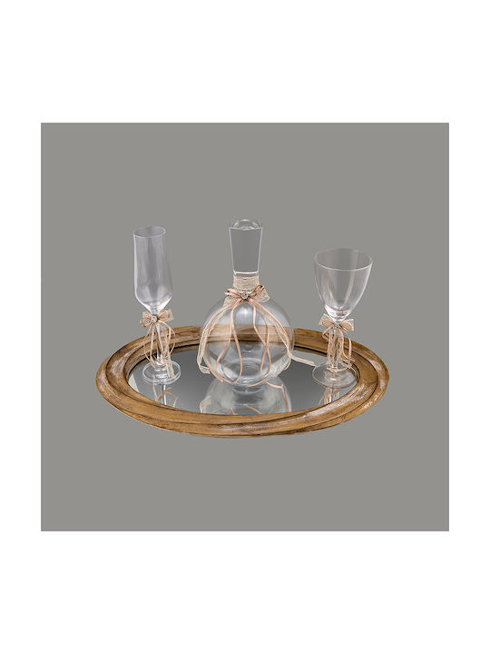 La Vista Σετ Καράφα Γάμου με Ποτήρια Κρασιού & Σαμπάνιας σε Δίσκο Γυάλινο / Ξύλινο με Καθρέπτη σε Ροζ Χρυσό Χρώμα 4τμχ
