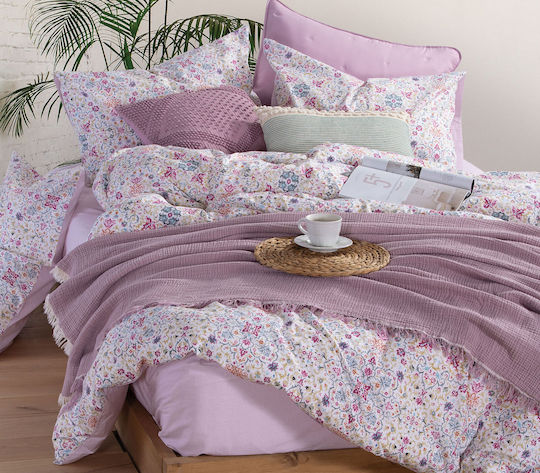 Nef-Nef Homeware Apollo Κουβέρτα Πικέ Υπέρδιπλη με Κρόσσια 230x240εκ. Mauve