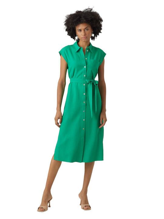 Vero Moda Midi Καλοκαιρινό All Day Φόρεμα Κοντομάνικο Πράσινο