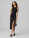 Summer Midi Evening Dress with Tearing Navy Blue