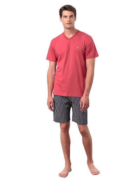 Vamp Men's Summer Cotton Pajamas Set Red