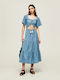 Pepe Jeans Aitana Summer Midi Dress Denim with Ruffle Blue