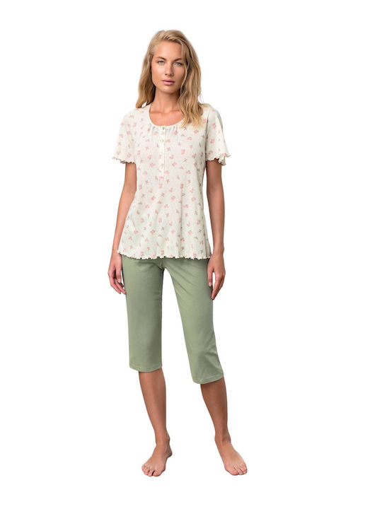 Vamp Sommer Damen Pyjama-Set Baumwolle Green Tea