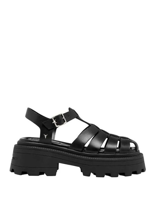 Windsor Smith Platform Leather Women's Sandals Black with Chunky Medium Heel