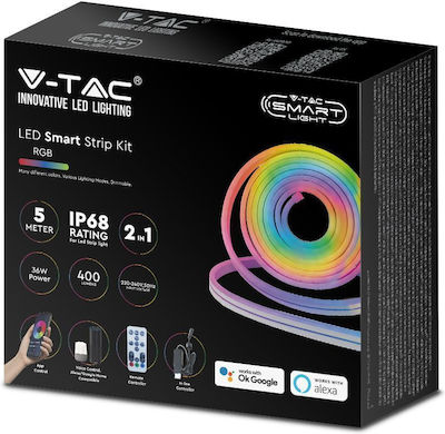 V-TAC Rezistentă la apă Bandă Neon Flex LED Alimentare 220V RGB Lungime 5m și 60 LED-uri pe Metru