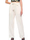 FBL007-11402 Femei Talie înaltă Din material textil Pantaloni cu elastic cu Croială Largă Off White
