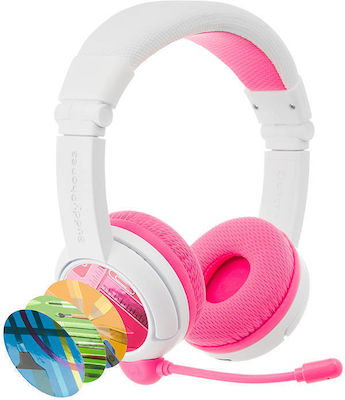 BuddyPhones School+ Wireless/Wired On Ear Kids' Headphones with 20 hours of Operation Pink