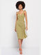 Funky Buddha Summer Midi Dress Wrap with Ruffle Olive Oil