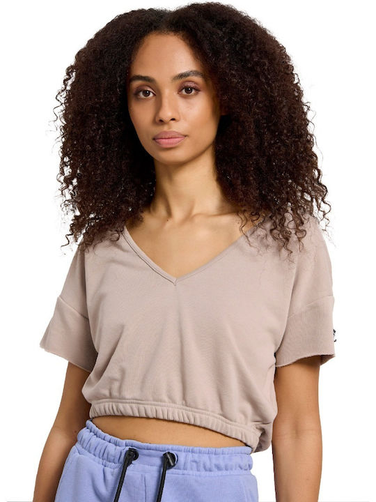 BodyTalk Damen Sportliches Crop Top Kurzarm Beige