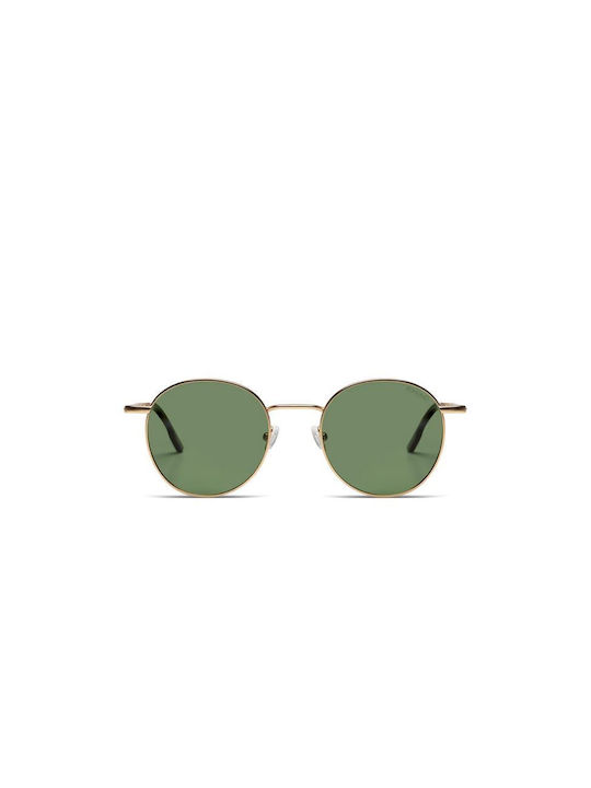 Komono Pete Sunglasses with White Gold Metal Frame and Green Lens