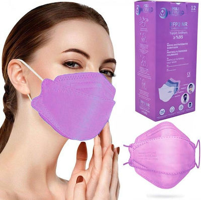 Poli MeyMed 3D Extra Comfort Fish Style Disposable Protective Mask FFP2 NR BFE ≥%95 Lilac 5pcs