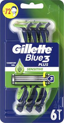 Gillette Blue 3 Plus Sensitive Ξυραφάκια Σώματος μιας Χρήσης με 3 Λεπίδες & Λιπαντική Ταινία για Ευαίσθητες Επιδερμίδες 6τμχ