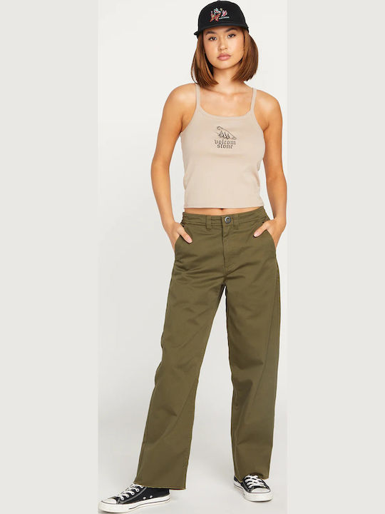 Thisthatthem Women's Fabric Trousers Khaki