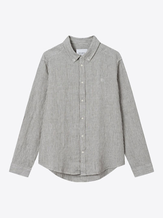 Les Deux Men's Shirt Long Sleeve Linen Striped Beige