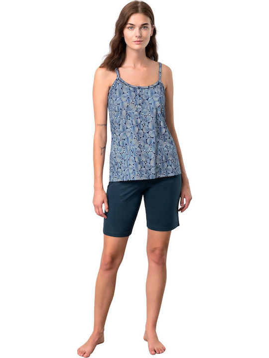 Vamp Sommer Damen Pyjama-Set Blau