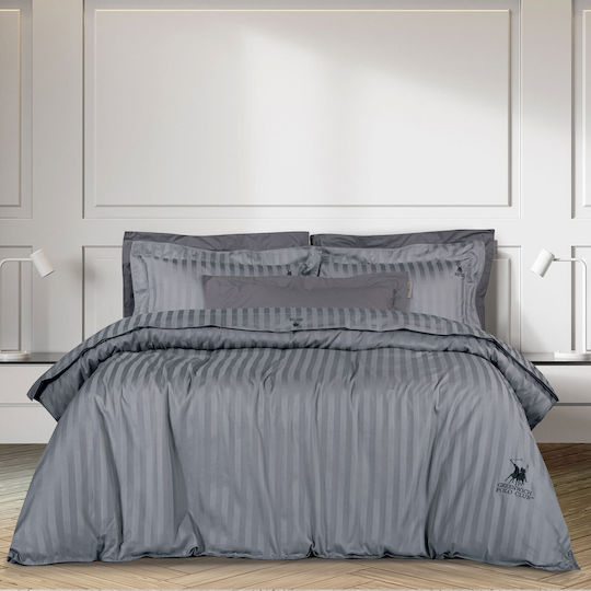 Greenwich Polo Club Duvet Cover Set Cotton Satin Queen with 2 Pillowcases 220x240 2152 Charcoal