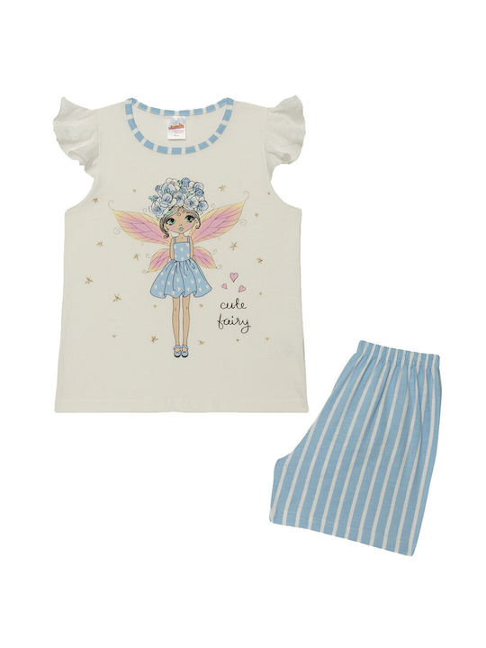 Minerva Cute Fairy Set Top & Bottom Kids Summer Pyjamas Ecru