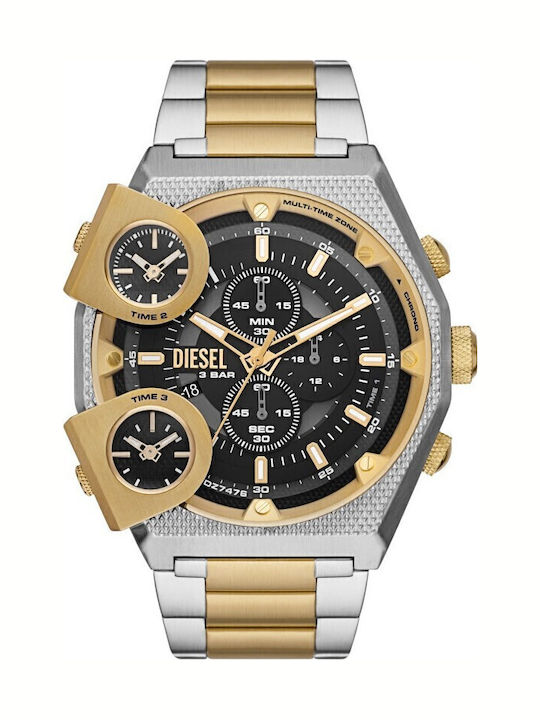 Diesel Sideshow Ανδρικό Ρολόι 51mm Χρονογράφος Μπαταρίας με Μεταλλικό Μπρασελέ