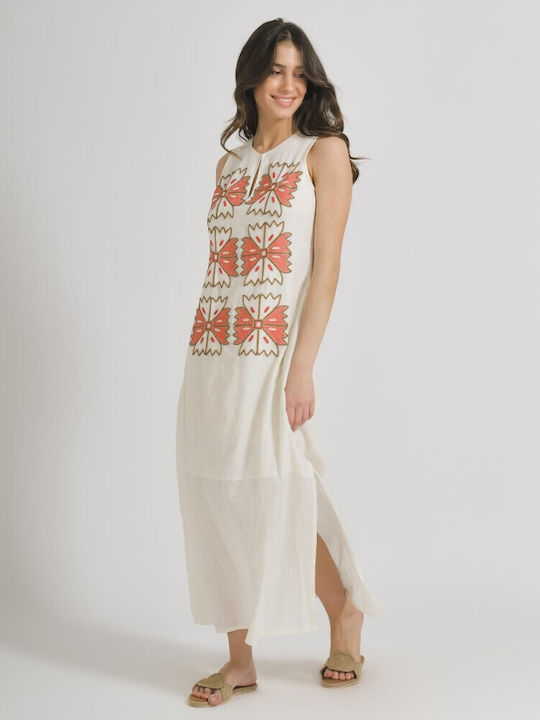 Ble Resort Collection Maxi Καλοκαιρινό All Day Φόρεμα Αμάνικο Λευκό