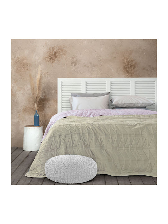 Nima Simple Coverlet Queen Size Microfiber Pink / Light Brown 220x240cm