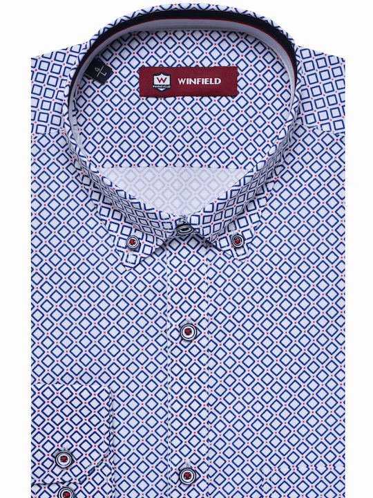 Retro Printed Modern Fit Winfield Sky Blue Striped Cotton Button-Down Shirt with Small Pattern - All Day, Casual, Business