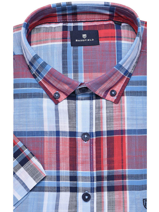 Plaid short-sleeve modern fit Basefield shirt Red Plaid