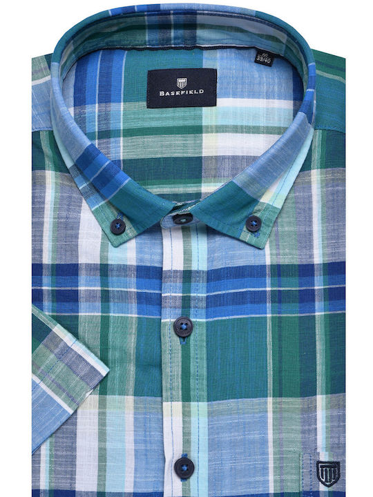 Blue Plaid Short-Sleeve Modern Fit Shirt by Basefield