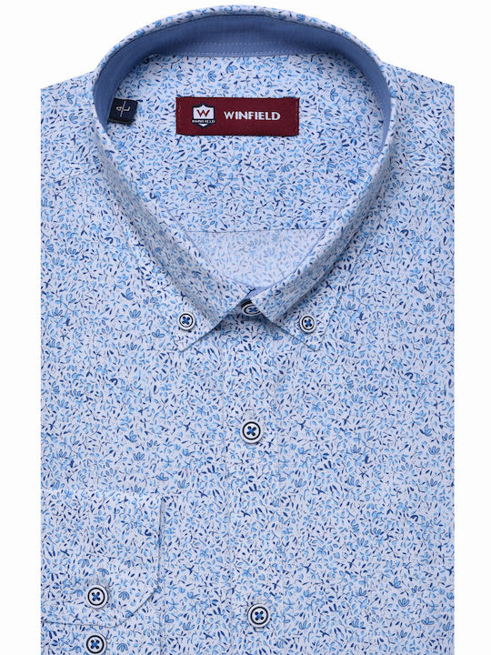 Cămașă cu dungi albastre Winfield Sky Blue, cu imprimeu floral, croială modernă, din bumbac, cu nasturi, potrivită pentru toată ziua, casual, afaceri