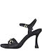 Marco Tozzi Leather Women's Sandals Anatomic with Thin High Heel In Black Colour