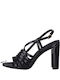 Marco Tozzi Leather Women's Sandals with Chunky High Heel In Black Colour