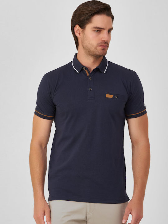 Tricou polo Winfield albastru DIN BUMBAC CU MODEL MIC, SEARĂ, TOATĂ ZIUA, CASUAL, BUSINESS