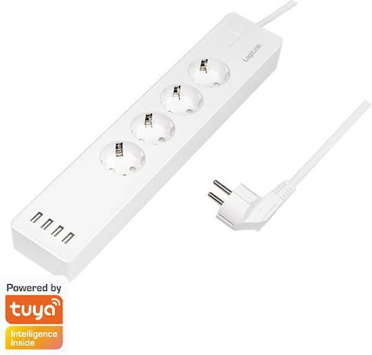LogiLink Smart Steckdosenleiste 4 Positionen mit 4 USB-A und Kabel 1.8m
