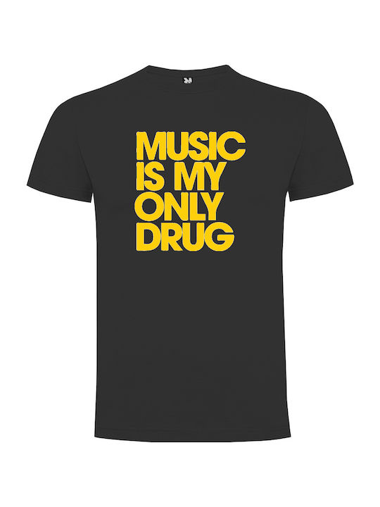 Tshirtakias T-shirt Music Is My Only Drug σε Μαύρο χρώμα