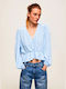 Pepe Jeans Women's Blouse Long Sleeve with V Neckline Light Blue