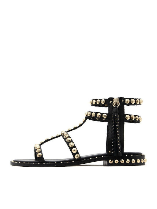 Din piele Sandale casual damă Gladiator în Culoare Negru