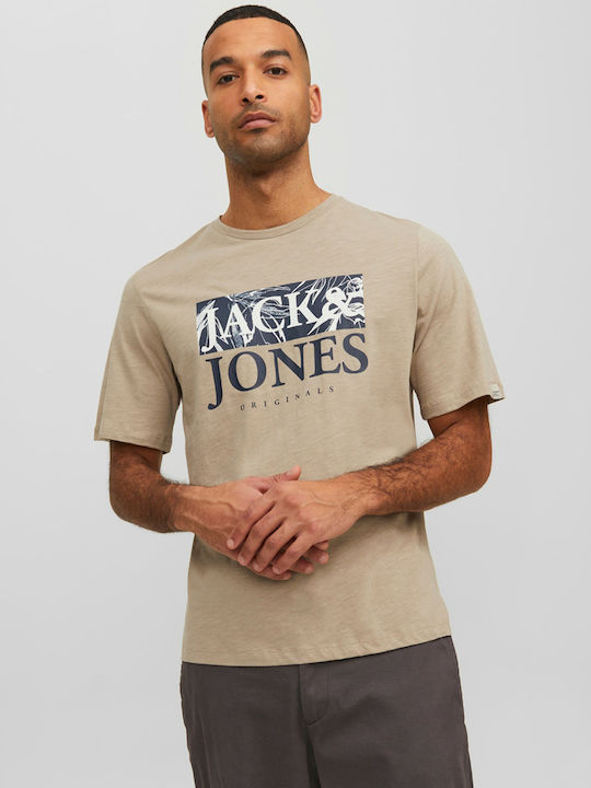Jack & Jones Crayon Branding Ανδρικό T-shirt Μπεζ με Στάμπα