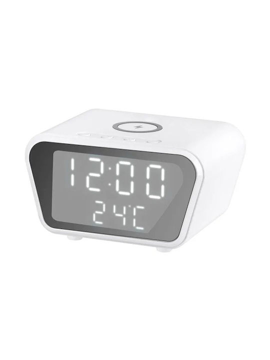 AY-21 Επιτραπέζιο Ψηφιακό Ρολόι με Ξυπνητήρι & Ασύρματη Φόρτιση Λευκό