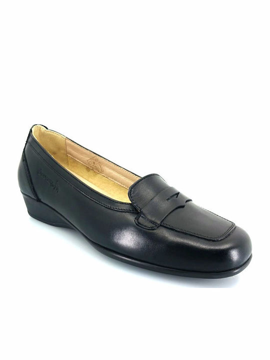 Boxer Δερμάτινα Γυναικεία Loafers σε Μαύρο Χρώμα