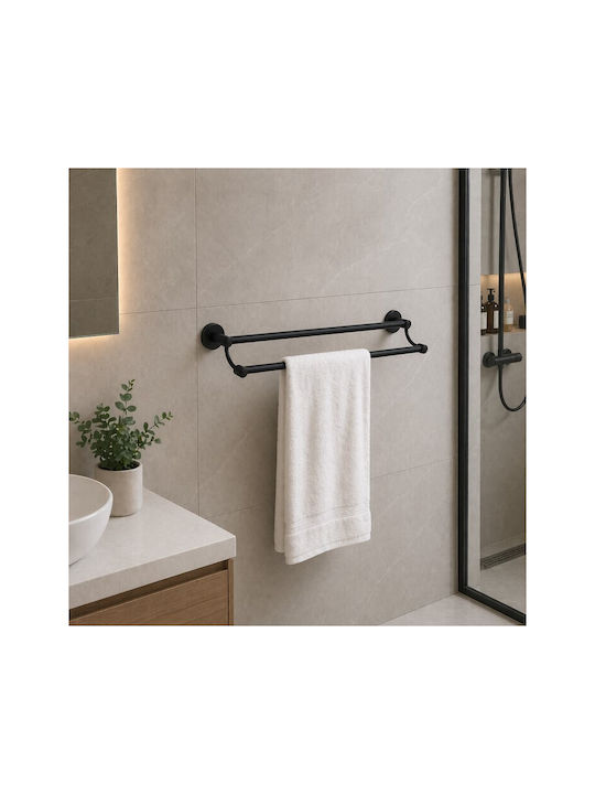 Bisk Ράγα Μπάνιου Διπλή Επιτοίχια με Βίδες ​64x14cm Μαύρη