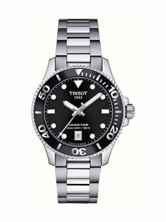 Tissot Seastar 1000 Γυναικείο Ρολόι 36mm Μπαταρίας με Ασημί Μεταλλικό Μπρασελέ