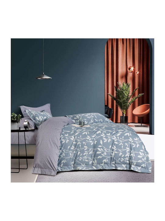 Borea Duvet Cover Set Cotton Satin Queen with 2 Pillowcases 220x240 Folio Gray