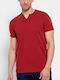 Funky Buddha Men's Short Sleeve Blouse with Buttons Red