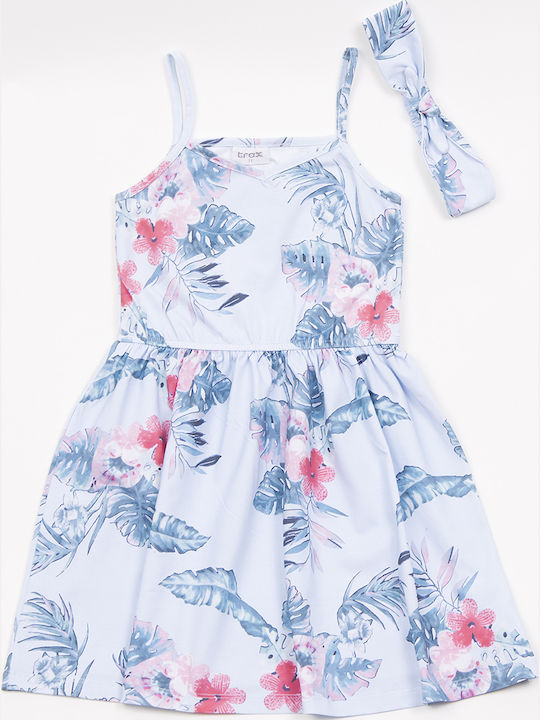 Mädchenkleid Ärmellos Blumen Set aus Zubehör Hellblau