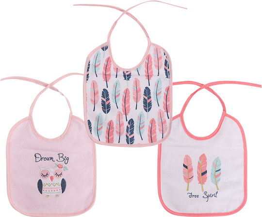 Lorelli Bib Fabric with Lace Band Pink for 0 m+ 3pcs