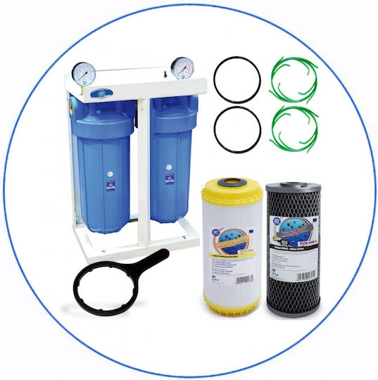 Aqua Filter BBCSTCBLS10 Water Filtration System Double Central Supply Micron 1'' with Replacement Filter Aqua Filter FCPS Polypropylene 5μm, Aqua Filter FCCBL-S Carbon