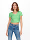 Only Women's Summer Crop Top Short Sleeve with V Neck Green