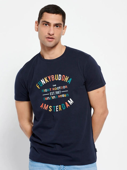 Funky Buddha Ανδρικό T-shirt Navy Μπλε με Στάμπα