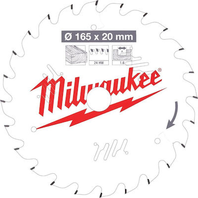 Milwaukee 4932471931 Δίσκος Κοπής Ξύλου 165mm με 24 Δόντια