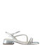 Leather Women's Flat Sandals with Strap in Silver Color