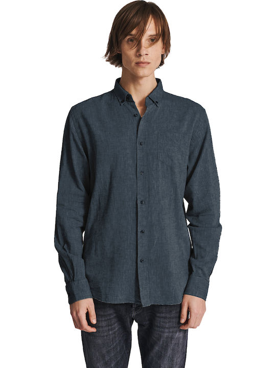 Staff Hummel Langärmlig Leinen Hemd Marineblau